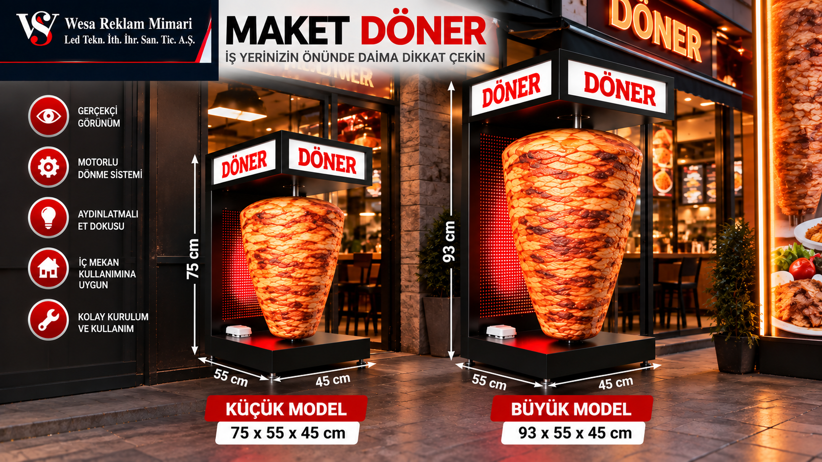 Dar Cepheli Döner Restoranları İçin Mükemmel Görsel Çözüm: 3D Döner Fener Tabela